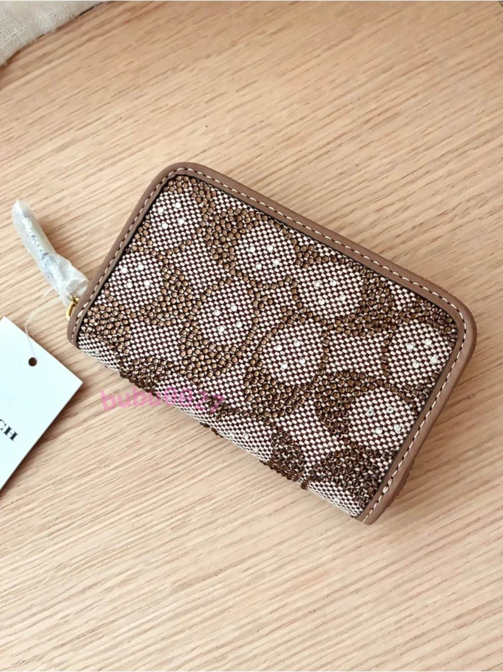 NWT🍄‍🟫Coach Essential Zip Around Card Case In Crystal Signature Jacquard Brown